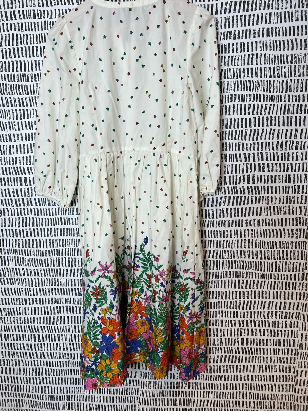 Talbots Floral Border Print Midi Dress White Cottagecore Tie Waist Dress - Picture 11 of 14